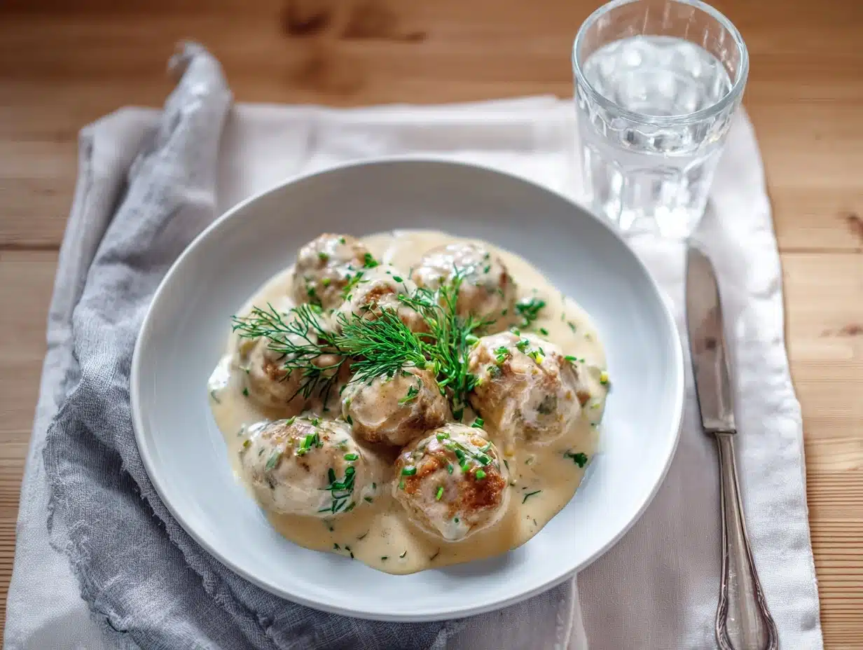 Hackbällchen in cremiger Sauce mit Kartoffelpüree – Einfach & Lecker